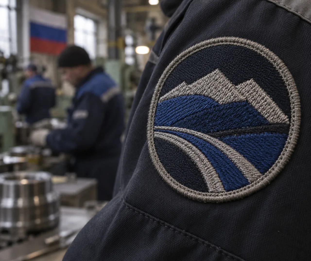 Шеврон охранного предприятия на рукаве форменной куртки